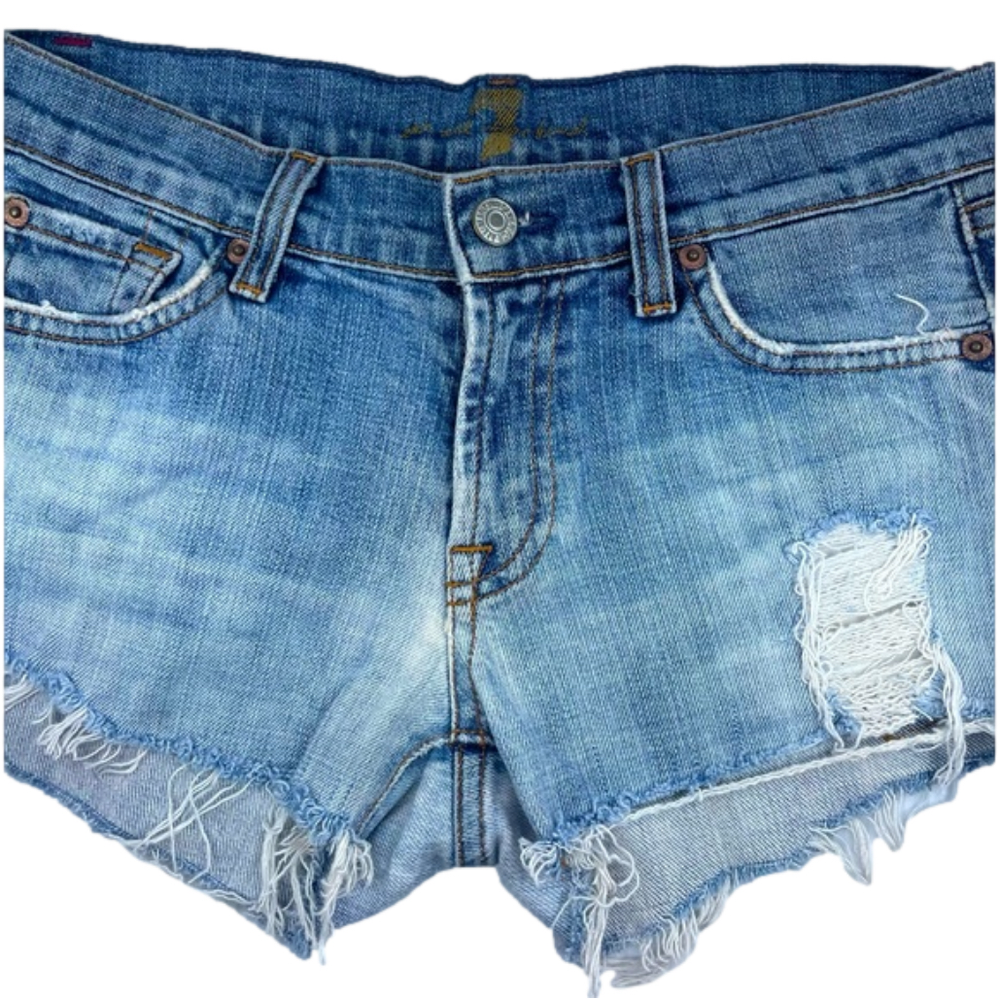 7 for all mankind. Upcycled denim shorts. Size 28